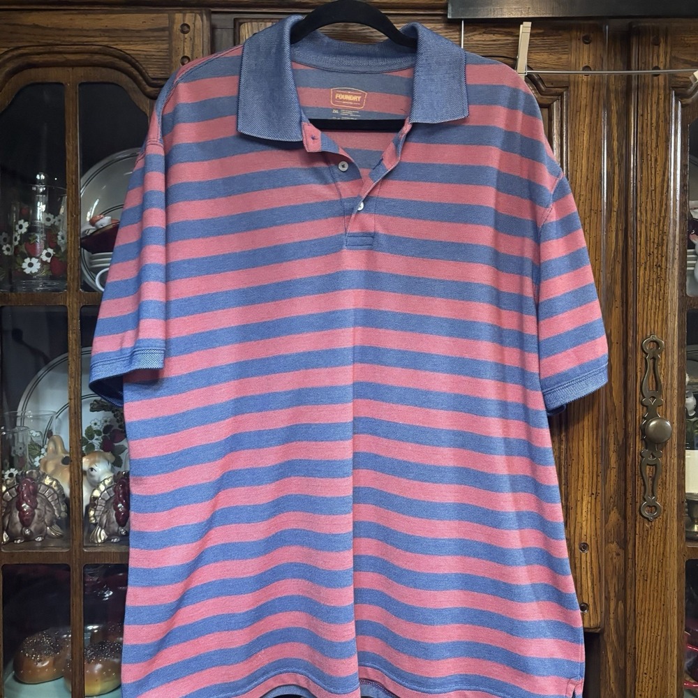 Foundry Men's Polo Shirt Pink Blue Stripe Short‎ Sleeve Size 2XL Big Man
